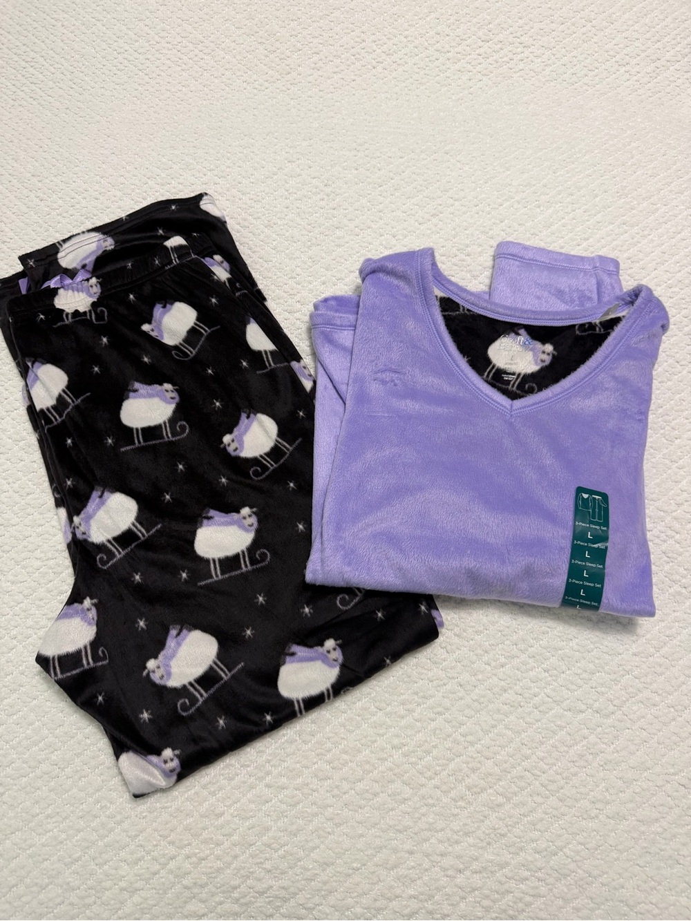 Croft & Barrow Faux Fur Pajama Set Lavender Top Sheep Pants Women’s Large